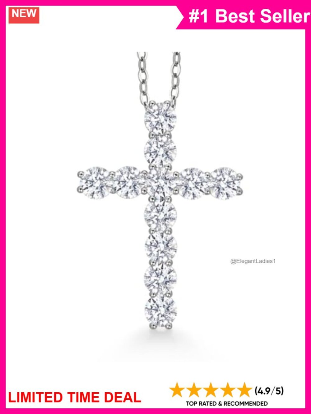 2.53 Cttw Moissanite Cross Pendant Necklace 925 Sterling Silver
